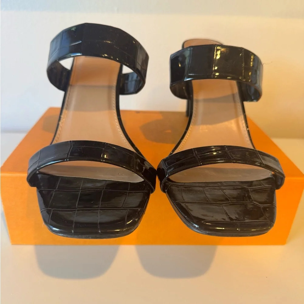 DV by Dolce Vita Black Croc Heel Mule Sandals - Picture 3 of 8